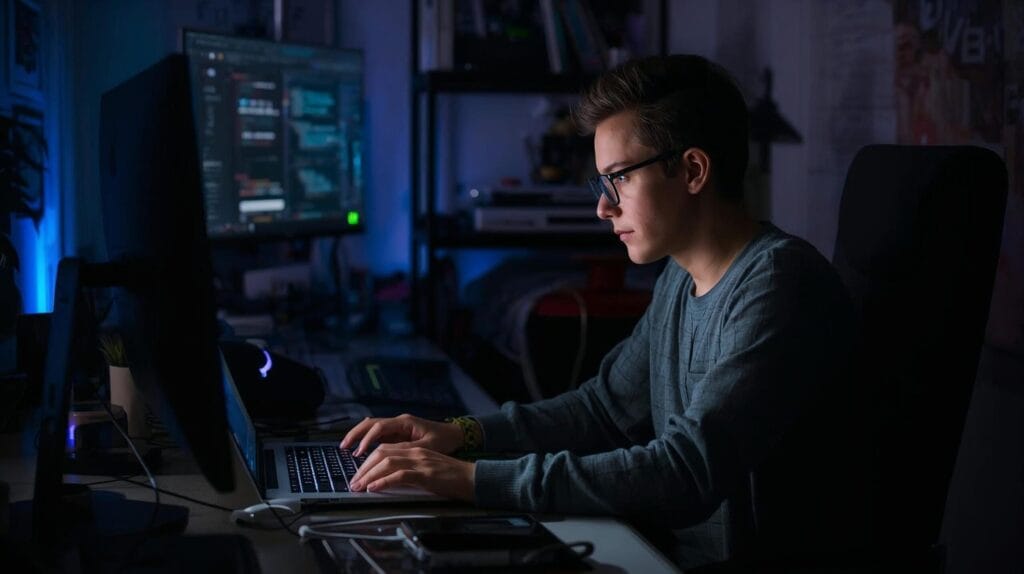 freelance worker typing 