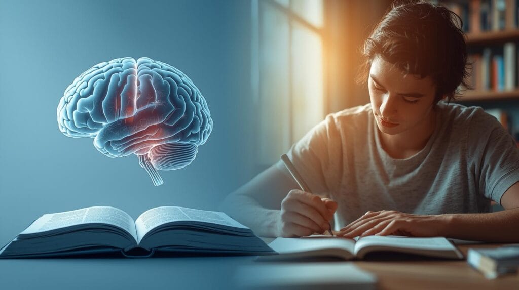 "person journaling while reading best selling self help books